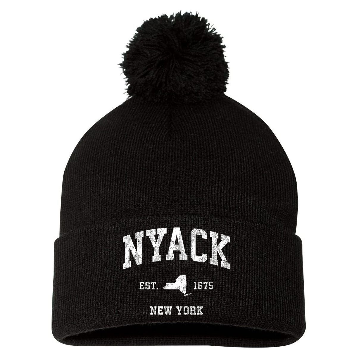 Nyack New York Ny Vintage Athletic Sports Pom Pom 12in Knit Beanie