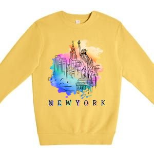 Nyc New York City Skylines Statue Of Liberty Gift Premium Crewneck Sweatshirt