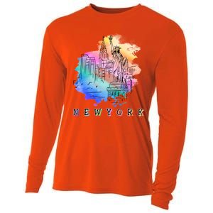 Nyc New York City Skylines Statue Of Liberty Gift Cooling Performance Long Sleeve Crew