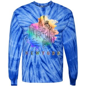 Nyc New York City Skylines Statue Of Liberty Gift Tie-Dye Long Sleeve Shirt