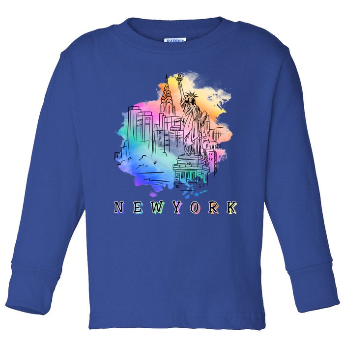 Nyc New York City Skylines Statue Of Liberty Gift Toddler Long Sleeve Shirt