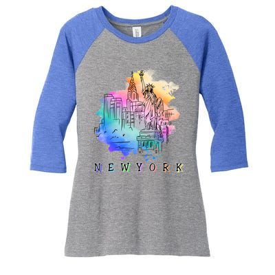 Nyc New York City Skylines Statue Of Liberty Gift Women's Tri-Blend 3/4-Sleeve Raglan Shirt