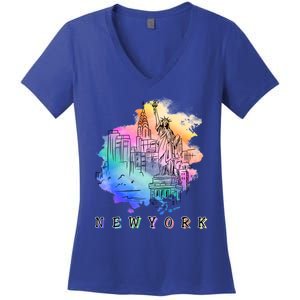 Nyc New York City Skylines Statue Of Liberty Gift Women's V-Neck T-Shirt