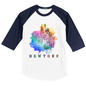 Nyc New York City Skylines Statue Of Liberty Gift Baseball Sleeve Shirt