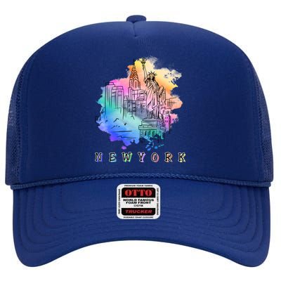 Nyc New York City Skylines Statue Of Liberty Gift High Crown Mesh Back Trucker Hat