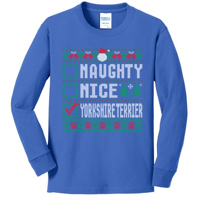 Naughty Nice Yorkshire Terrier Christmas List Dogs Xmas Gift Kids Long Sleeve Shirt