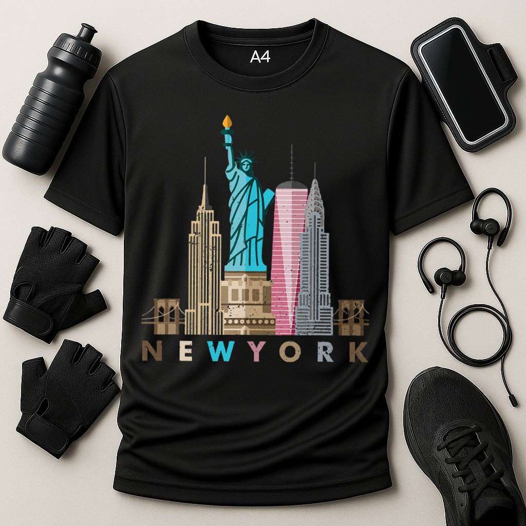 Nyc New York City Skylines Statue Of Liberty Cooling Performance Crew T-Shirt