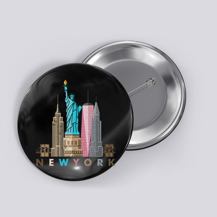 Nyc New York City Skylines Statue Of Liberty Button