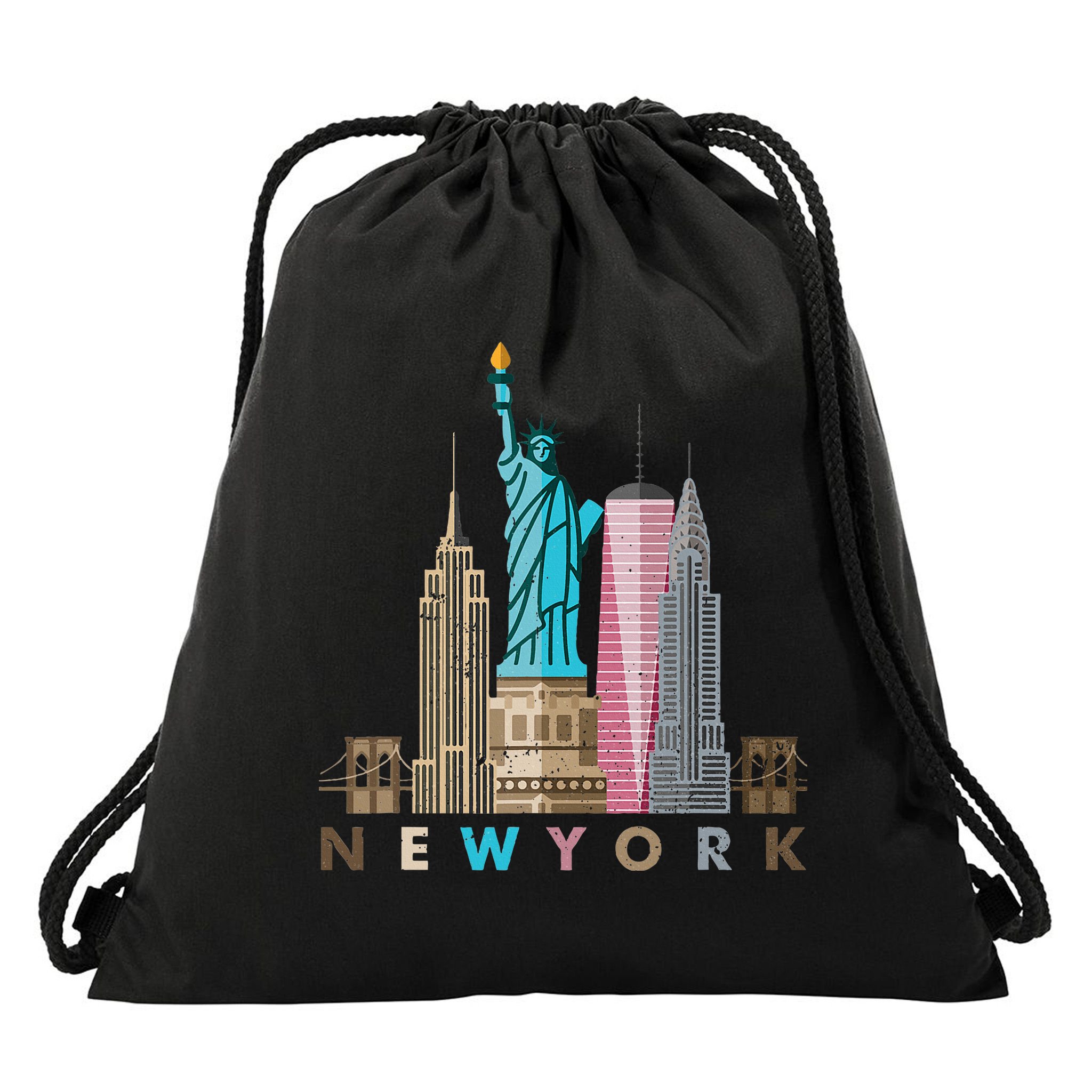 Nyc New York City Skylines Statue Of Liberty Drawstring Bag