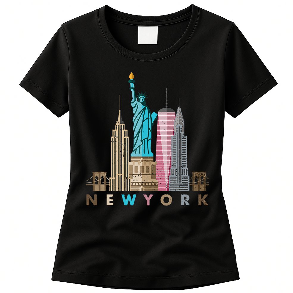 Nyc New York City Skylines Statue Of Liberty Womens T-Shirt