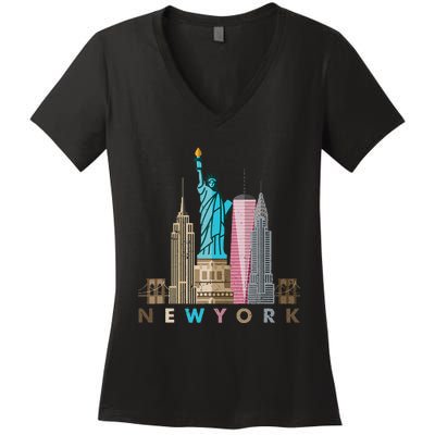 Nyc New York City Skylines Statue Of Liberty Women's V-Neck T-Shirt