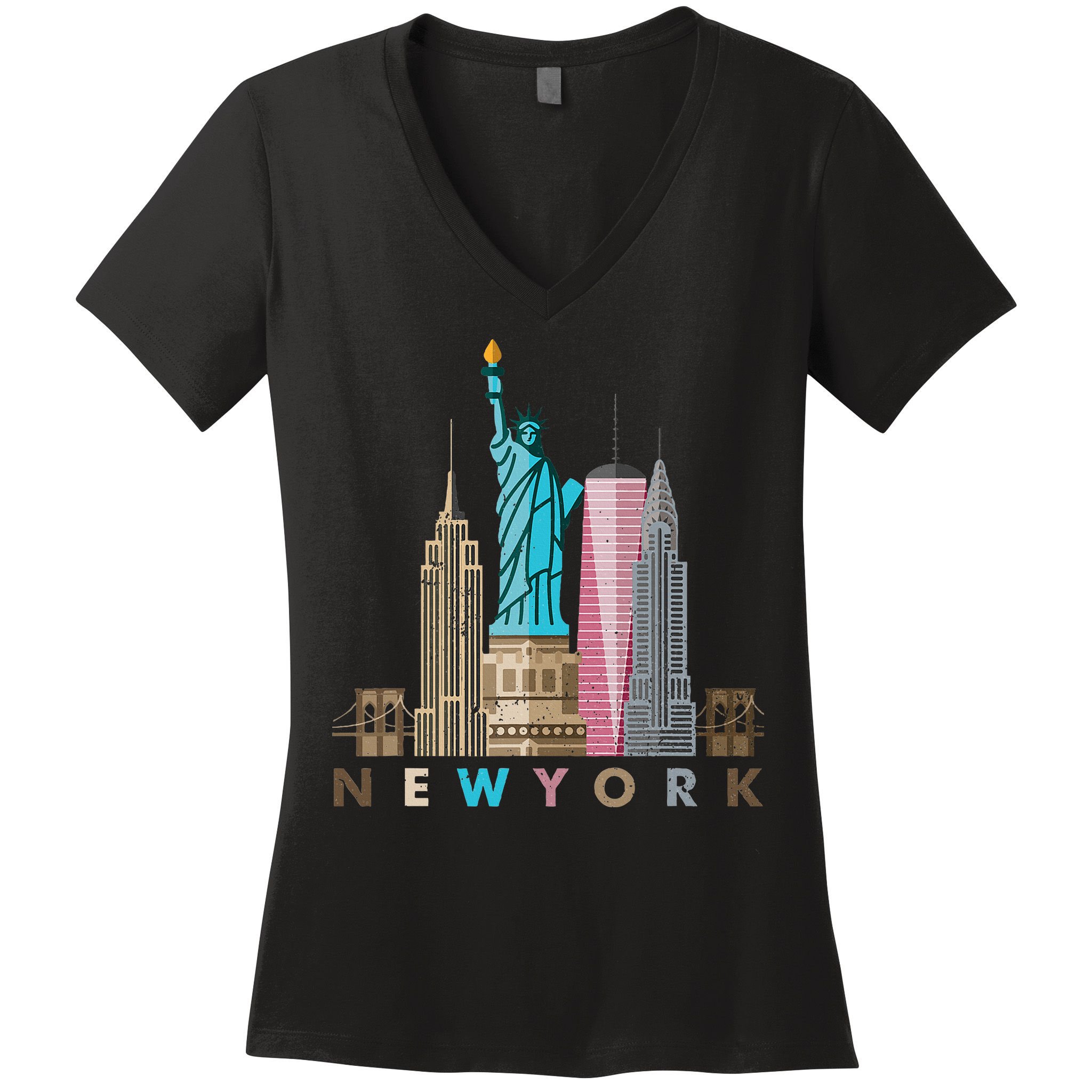 Nyc New York City Skylines Statue Of Liberty Women's V-Neck T-Shirt
