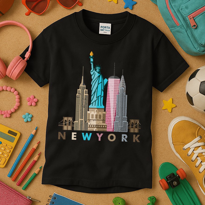 Nyc New York City Skylines Statue Of Liberty Kids T-Shirt