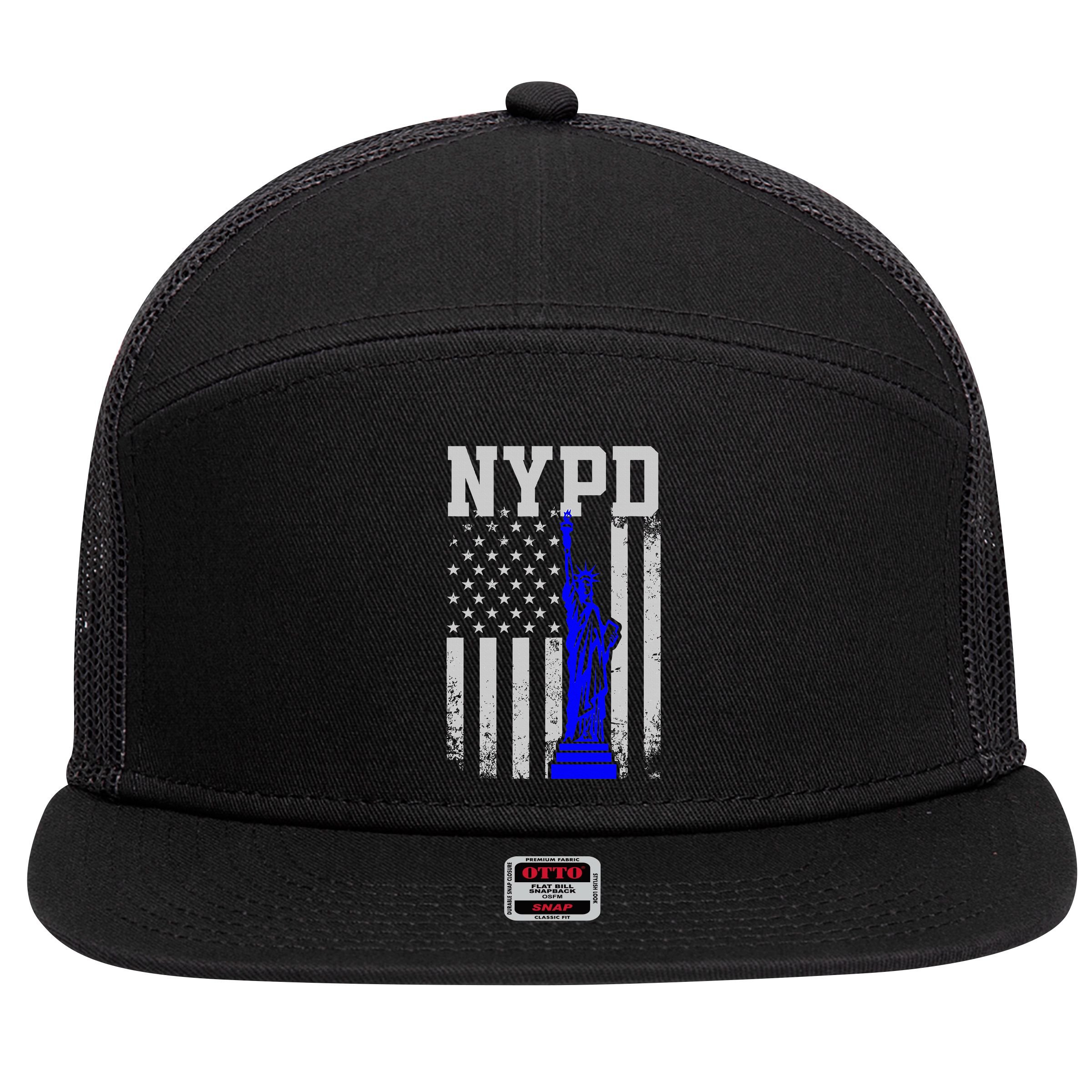 Nypd New York Police Department Statue Of Liberty Distressed 7 Panel Mesh Trucker Snapback Hat