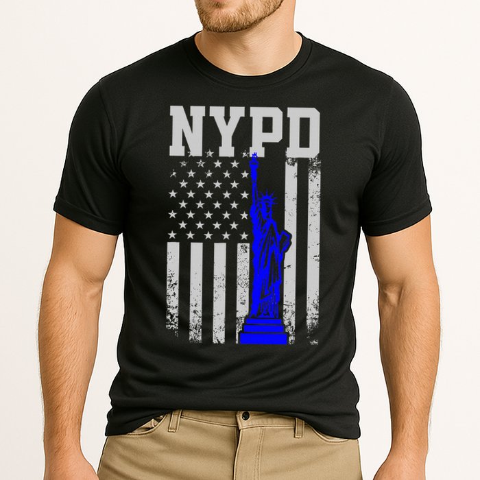 Nypd New York Police Department Statue Of Liberty Distressed Cooling Performance Crew T-Shirt