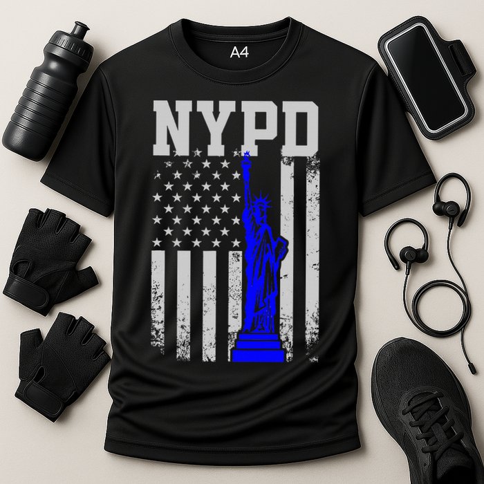 Nypd New York Police Department Statue Of Liberty Distressed Cooling Performance Crew T-Shirt