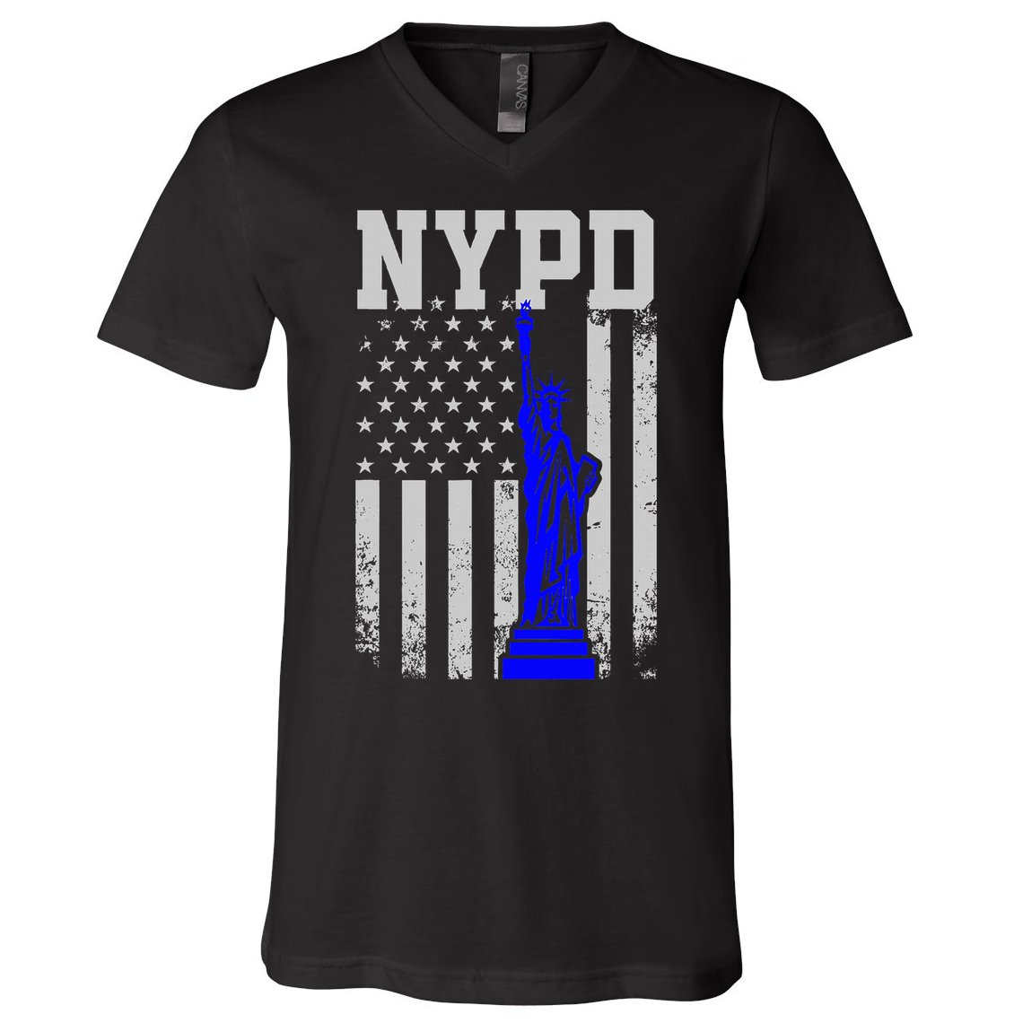 Nypd New York Police Department Statue Of Liberty Distressed V-Neck T-Shirt