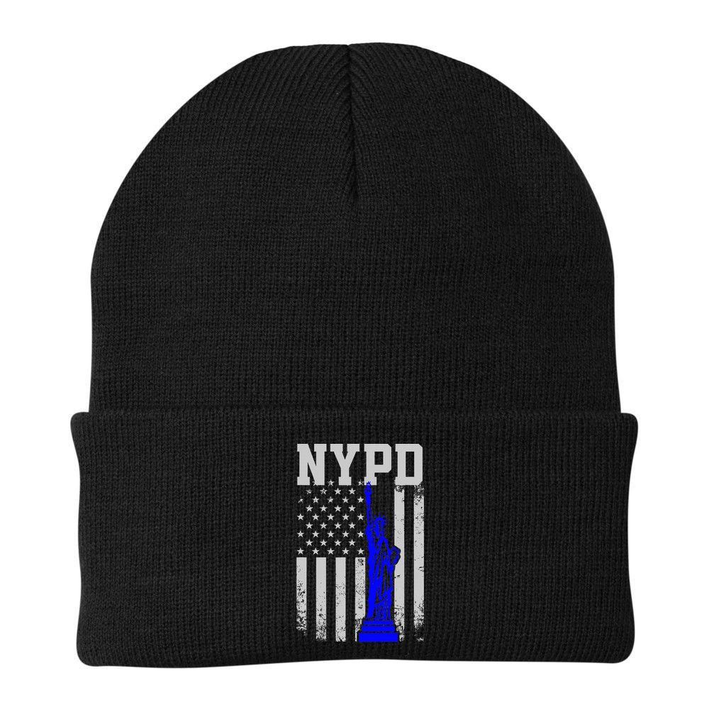 Nypd New York Police Department Statue Of Liberty Distressed Beanie