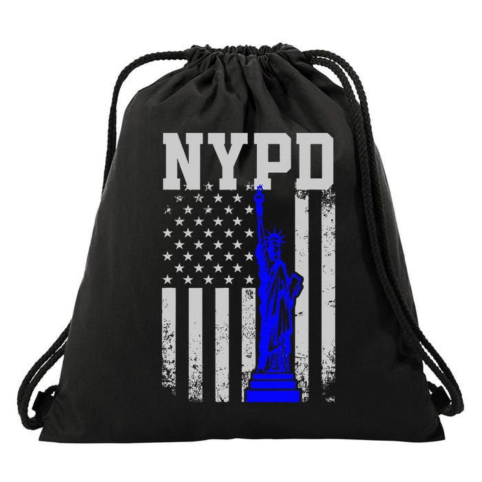 Nypd New York Police Department Statue Of Liberty Distressed Drawstring Bag