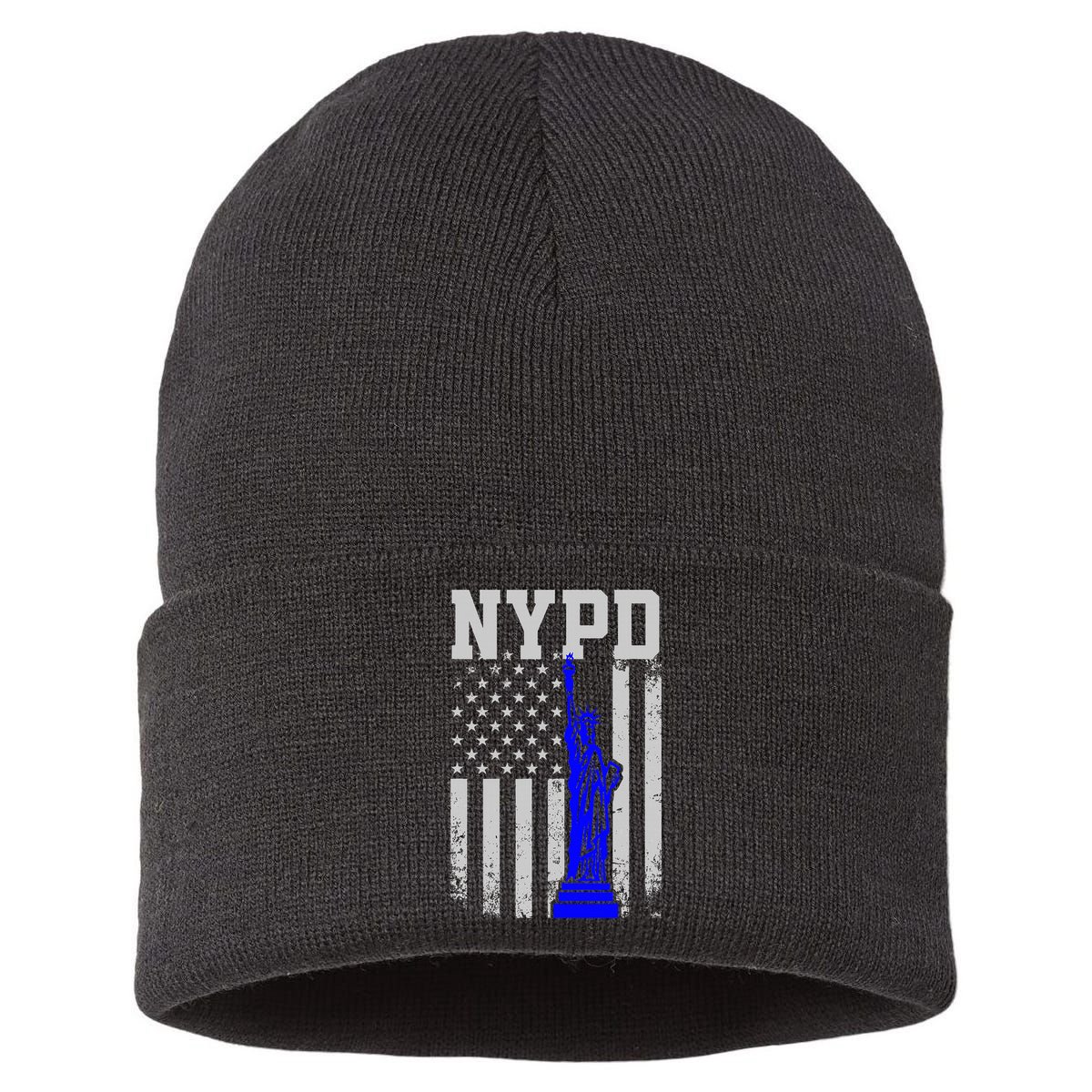 Nypd New York Police Department Statue Of Liberty Distressed Sustainable Knit Beanie