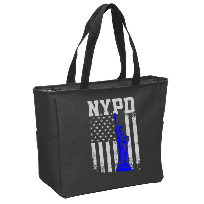 Nypd New York Police Department Statue Of Liberty Distressed Zip Tote Bag