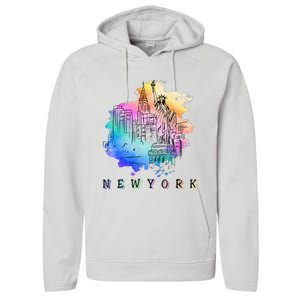 Nyc New York City Skylines Statue Of Liberty Performance Fleece Hoodie