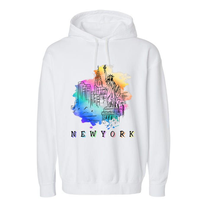 Nyc New York City Skylines Statue Of Liberty Garment-Dyed Fleece Hoodie