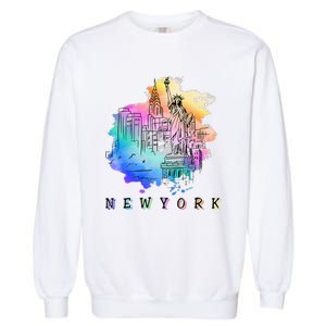 Nyc New York City Skylines Statue Of Liberty Garment-Dyed Sweatshirt