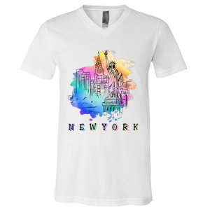 Nyc New York City Skylines Statue Of Liberty V-Neck T-Shirt