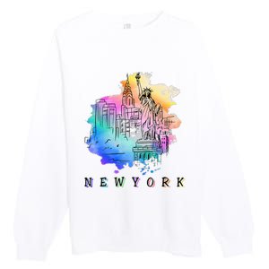 Nyc New York City Skylines Statue Of Liberty Premium Crewneck Sweatshirt