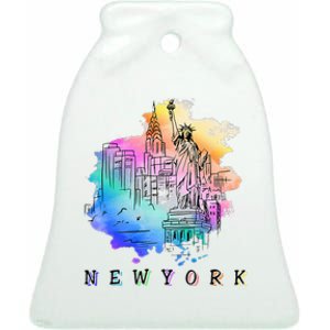 Nyc New York City Skylines Statue Of Liberty Ceramic Bell Ornament