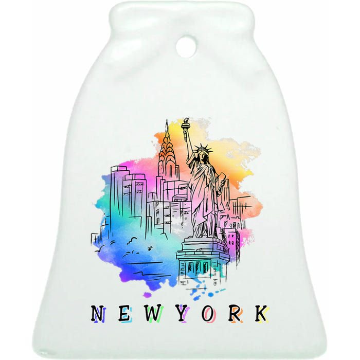 Nyc New York City Skylines Statue Of Liberty Ceramic Bell Ornament