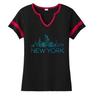 Nyc New York City Skylines Statue Of Liberty Birds Cute Gift Ladies Halftime Notch Neck Tee