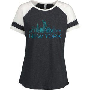 Nyc New York City Skylines Statue Of Liberty Birds Cute Gift Enza Ladies Jersey Colorblock Tee