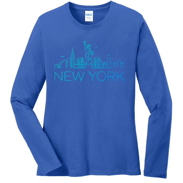 Nyc New York City Skylines Statue Of Liberty Birds Cute Gift Ladies Long Sleeve Shirt