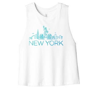 Nyc New York City Skylines Statue Of Liberty Birds Cute Gift Women's Racerback Cropped Tank