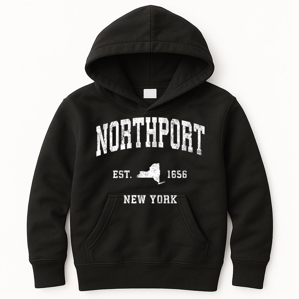 Northport New York Ny Vintage Athletic Kids Hoodie