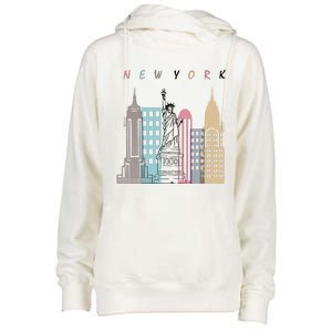 NYC New York City Manhattan skylines statue of liberty Womens Funnel Neck Pullover Hood