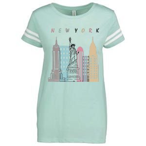 NYC New York City Manhattan skylines statue of liberty Enza Ladies Jersey Football T-Shirt