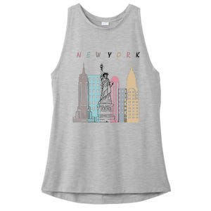 NYC New York City Manhattan skylines statue of liberty Ladies PosiCharge Tri-Blend Wicking Tank