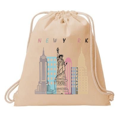 NYC New York City Manhattan skylines statue of liberty Drawstring Bag