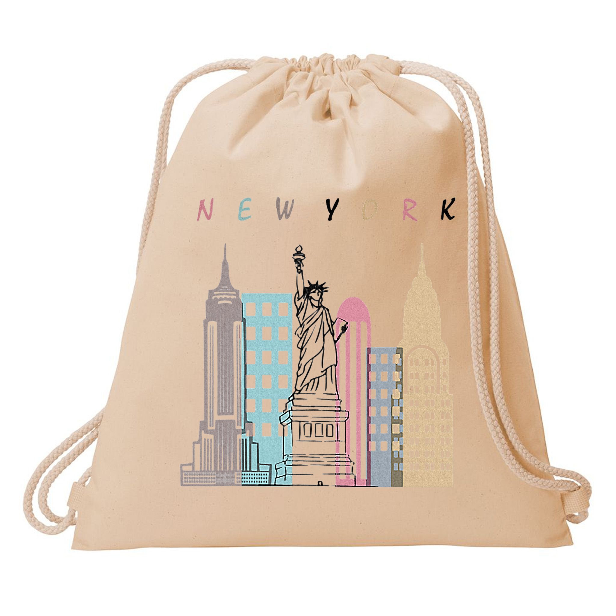 NYC New York City Manhattan skylines statue of liberty Drawstring Bag