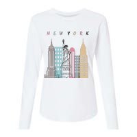 NYC New York City Manhattan skylines statue of liberty Womens Cotton Relaxed Long Sleeve T-Shirt