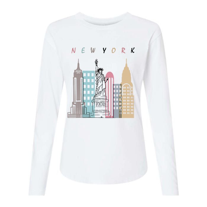 NYC New York City Manhattan skylines statue of liberty Womens Cotton Relaxed Long Sleeve T-Shirt