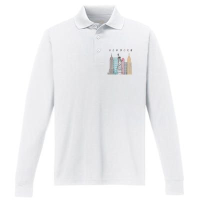 NYC New York City Manhattan skylines statue of liberty Performance Long Sleeve Polo