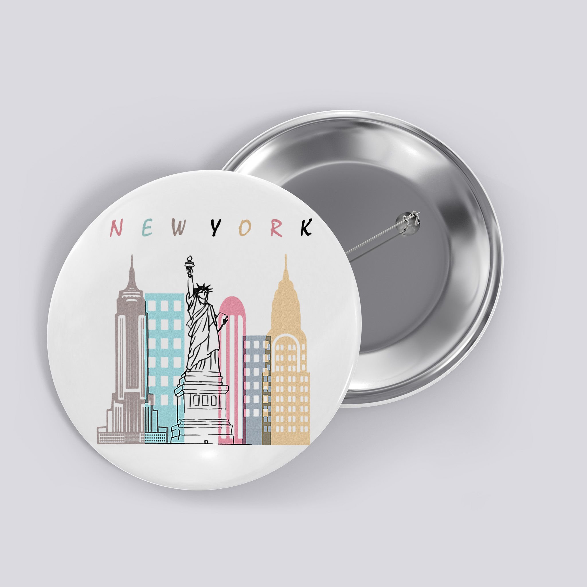 NYC New York City Manhattan skylines statue of liberty Button