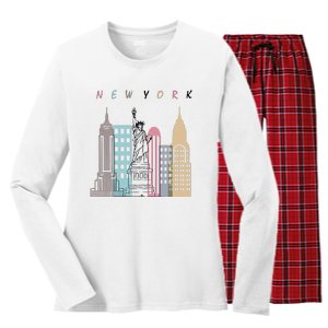 NYC New York City Manhattan skylines statue of liberty Women's Long Sleeve Flannel Pajama Set 