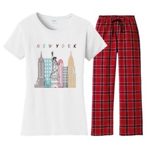 NYC New York City Manhattan skylines statue of liberty Women's Flannel Pajama Set