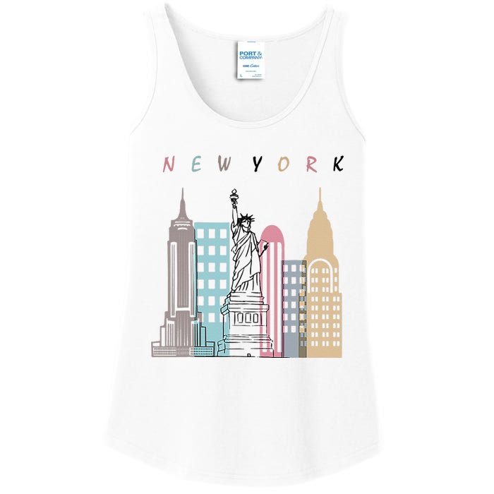 NYC New York City Manhattan skylines statue of liberty Ladies Essential Tank