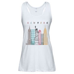 NYC New York City Manhattan skylines statue of liberty Ladies Essential Flowy Tank